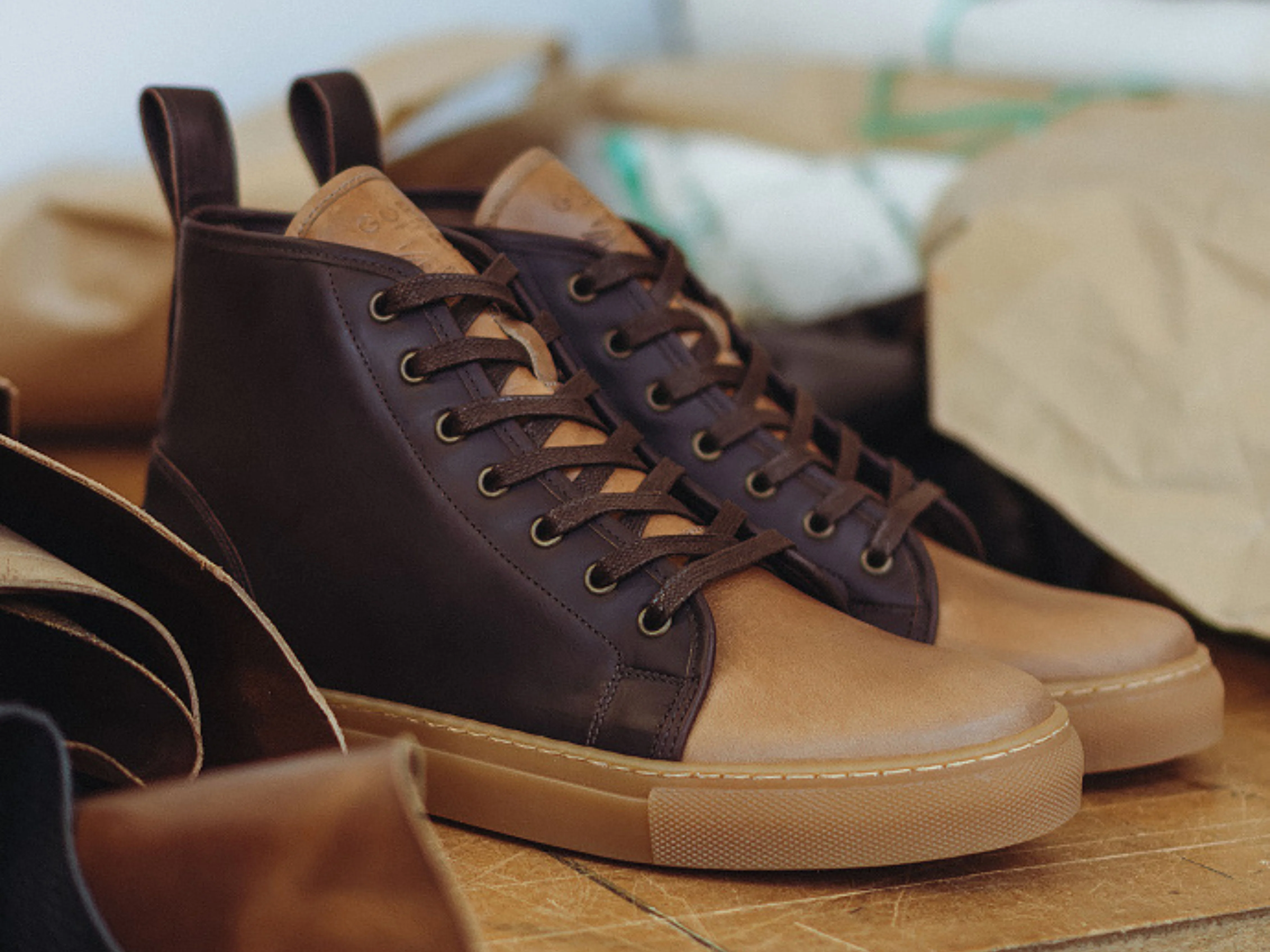 Rose Anvil X GORAL SMUGS High Top Sneaker 2.0 - Horween Chromexcel Two Tone Dark Brown & Natural Leather - Image 5